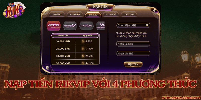 RIKVIP - Link Vào Cổng Game RIKVIP Chính Thức Tại Việt Nam Lựa chọn nhiều phương thức gửi tiền vào RIKVIP